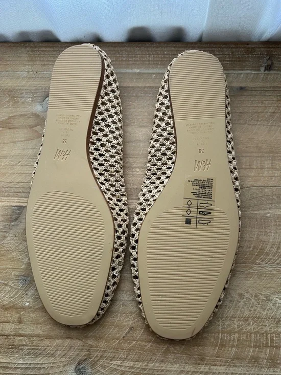 H&M Braided Ballet Flats In Beige Size 38 Woven Mesh New - Picture 3 of 7